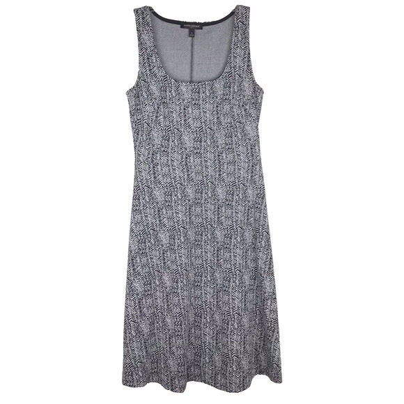 Banana Republic Sleeveless Fit & Flare Dress Black White Abstract Print Sz Small - Picture 1 of 5